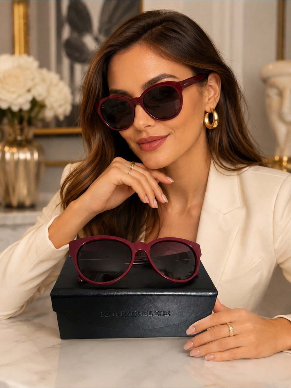 RACHEL ZOE SUNGLASSES KEIRA BURGUNDY with case